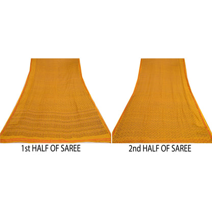 Sanskriti Vintage Sarees Yellow Pure Chiffon Silk Printed Sari 5yd Craft Sustainable Fabric