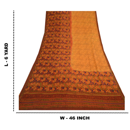 Sanskriti Vintage Sarees Yellow & Red Pure Georgette Silk Printed Sari Sustainable Fabric