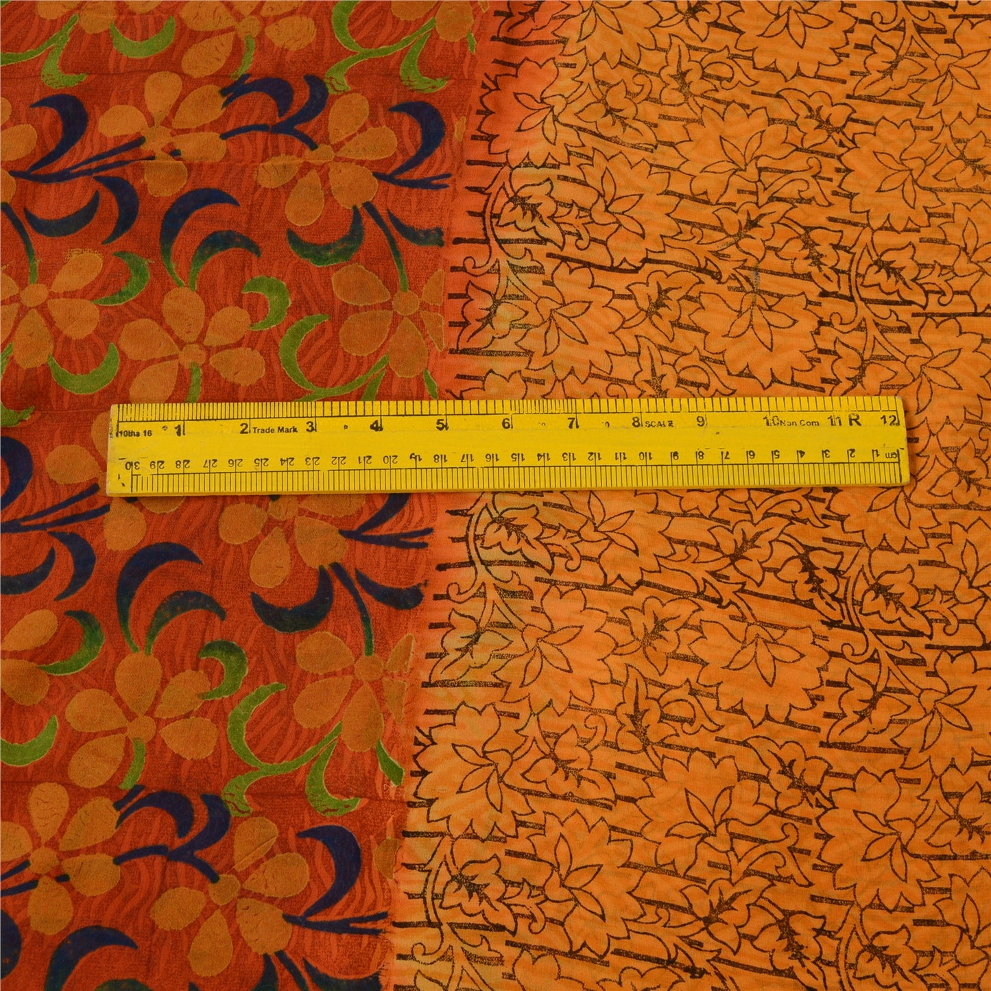 Sanskriti Vintage Sarees Yellow & Red Pure Georgette Silk Printed Sari Sustainable Fabric