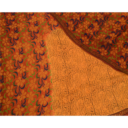 Sanskriti Vintage Sarees Yellow & Red Pure Georgette Silk Printed Sari Sustainable Fabric