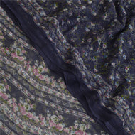 Sanskriti Vintage Blue Sarees Blend Chiffon Printed Floral Sari Craft Fabric