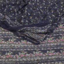 Load image into Gallery viewer, Sanskriti Vintage Blue Sarees Blend Chiffon Printed Floral Sari Craft Fabric
