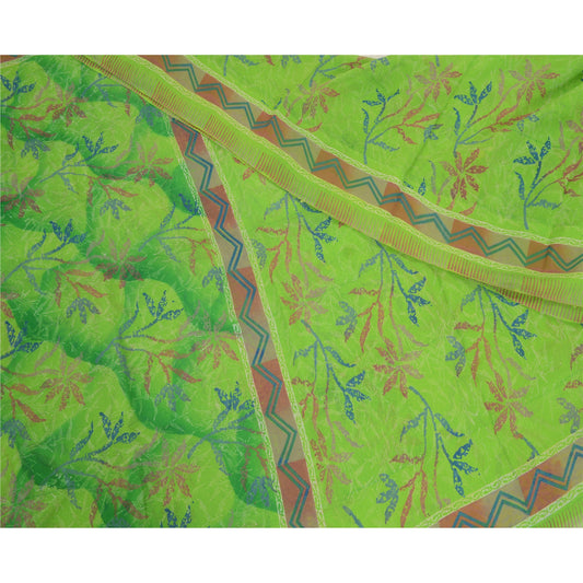 Sanskriti Vintage Green Sarees Pure Georgette Silk Printed Sari Craft Sustainable Fabric