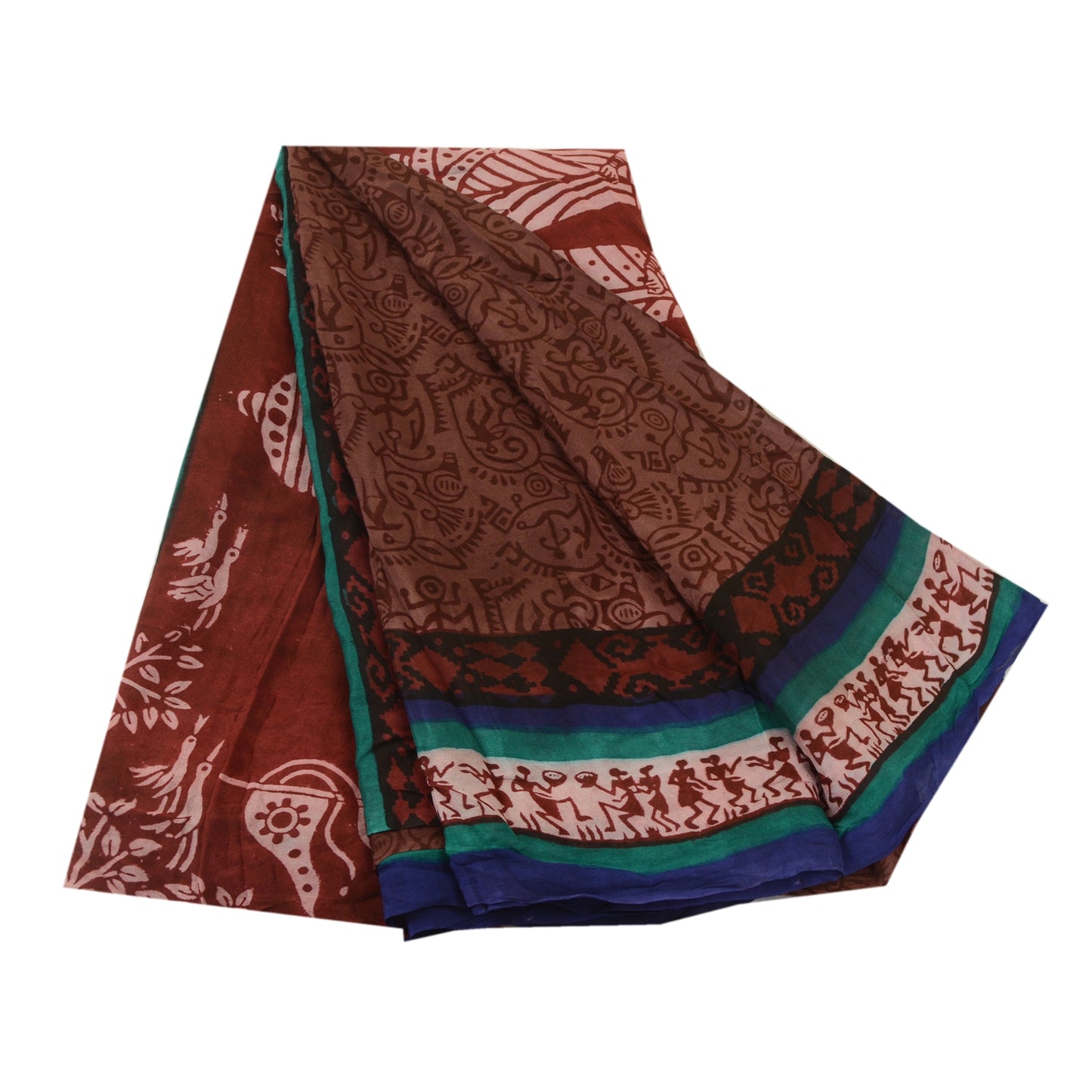 Sanskriti Vintage Sarees Ren Georgette Silke Warli Trykt Sari Håndværk Bæredygtigt Stoff