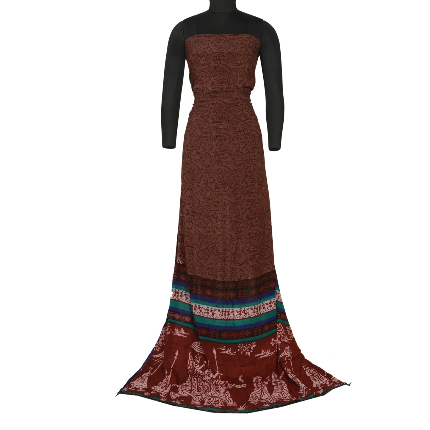 Sanskriti Vintage Sarees Ren Georgette Silke Warli Trykt Sari Håndværk Bæredygtigt Stoff