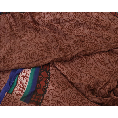 Sanskriti Vintage Sarees Ren Georgette Silke Warli Trykt Sari Håndværk Bæredygtigt Stoff