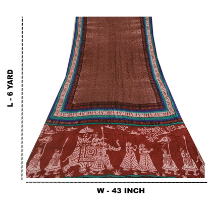 Sanskriti Vintage Sarees Ren Georgette Silke Warli Trykt Sari Håndværk Bæredygtigt Stoff