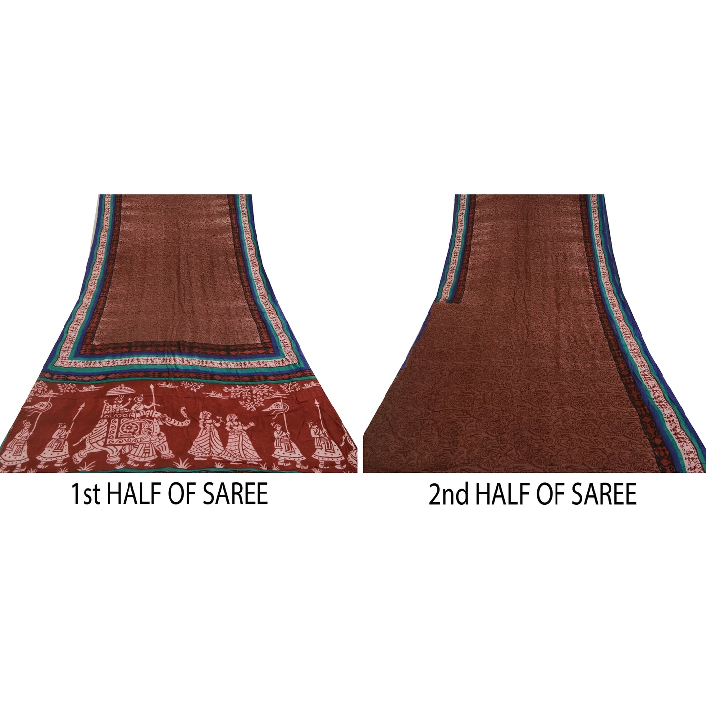 Sanskriti Vintage Sarees Ren Georgette Silke Warli Trykt Sari Håndværk Bæredygtigt Stoff