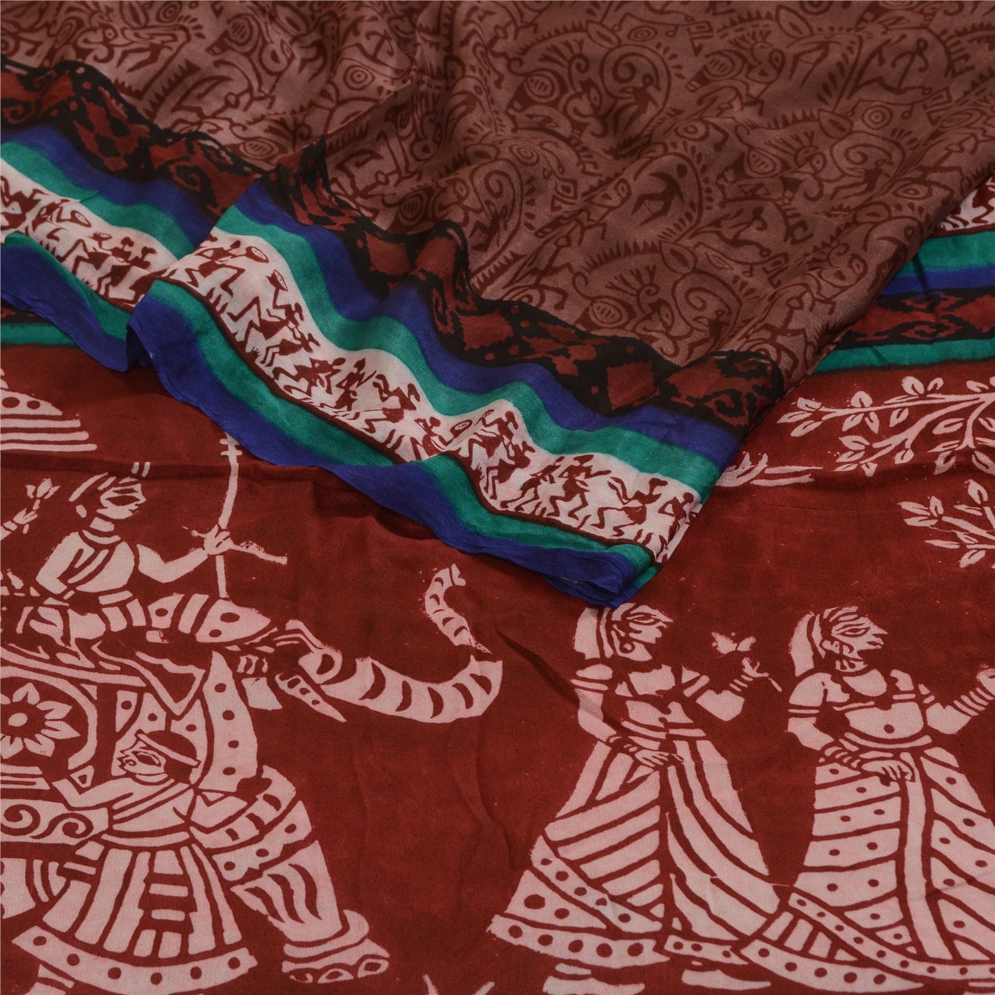 Sanskriti Vintage Sarees Ren Georgette Silke Warli Trykt Sari Håndværk Bæredygtigt Stoff