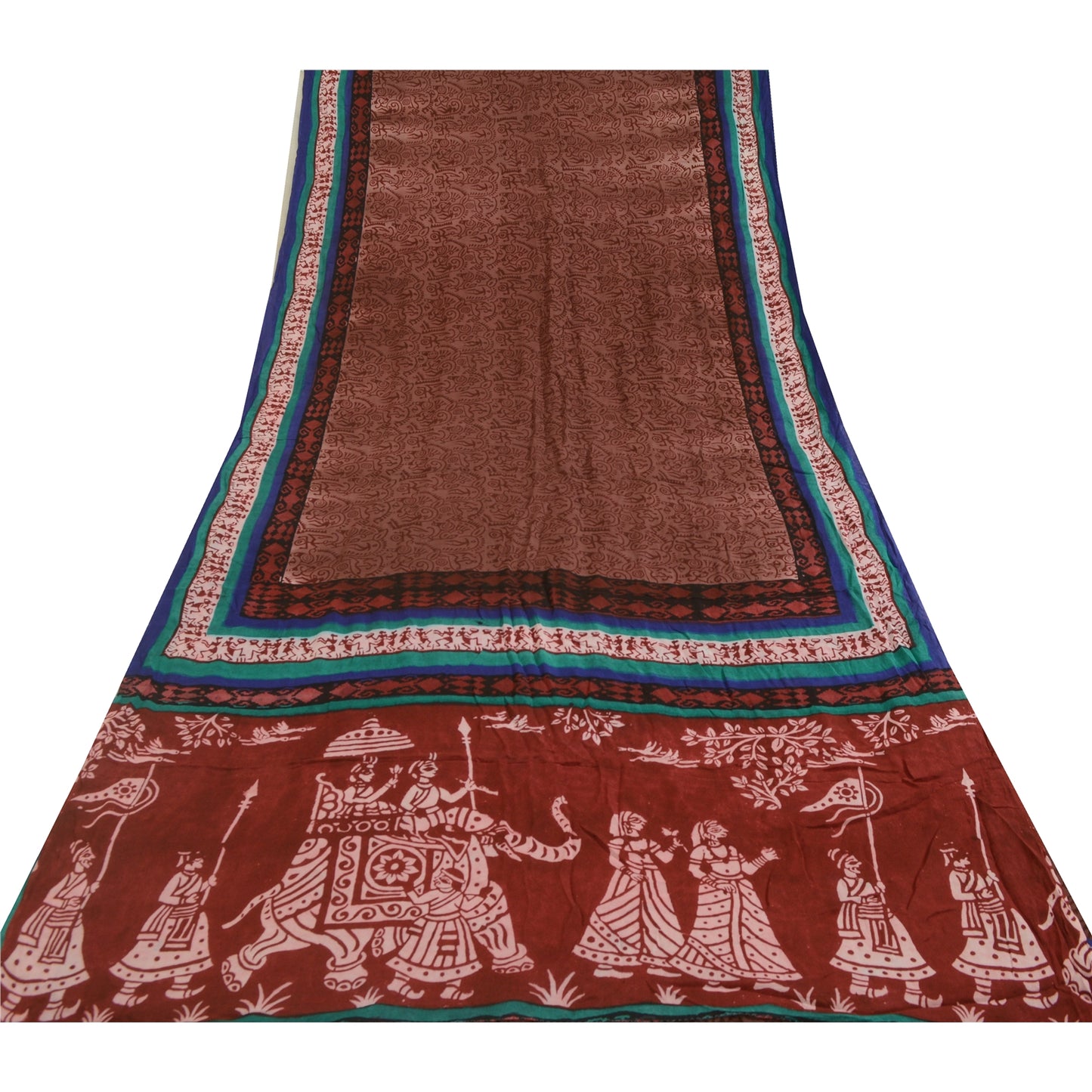 Sanskriti Vintage Sarees Ren Georgette Silke Warli Trykt Sari Håndværk Bæredygtigt Stoff