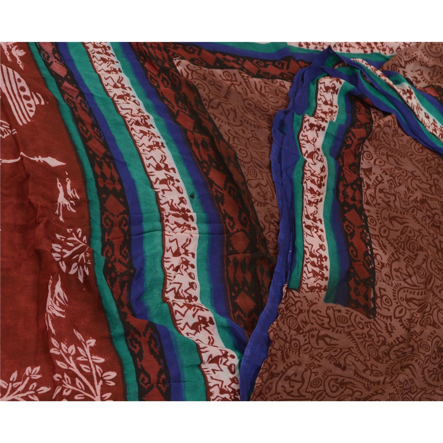 Sanskriti Vintage Sarees Ren Georgette Silke Warli Trykt Sari Håndværk Bæredygtigt Stoff
