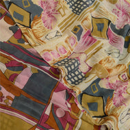 Sanskriti Vintage Cream Sarees Georgette Kalamkari Printed Sari Craft Fabric
