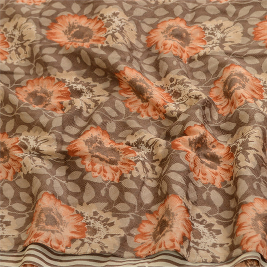 Sanskriti Vintage Brown/Cream Sarees Pure Georgette Silk Print Sari Craft Sustainable Fabric