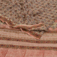 Sanskriti Vintage Cream Indian Sarees Pure Chiffon Silk Print Sari Craft Fabric