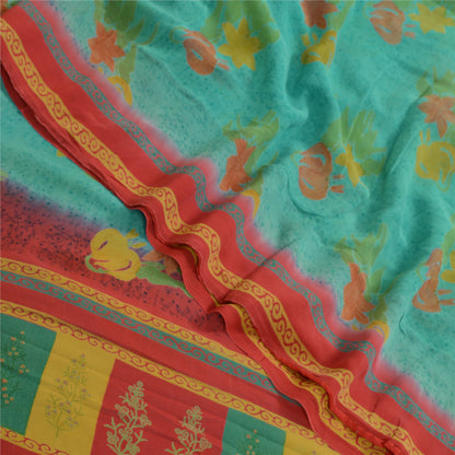 Sanskriti Vintage Sarees Indian Blue Pure Georgette Silk Print Sari Craft Sustainable Fabric