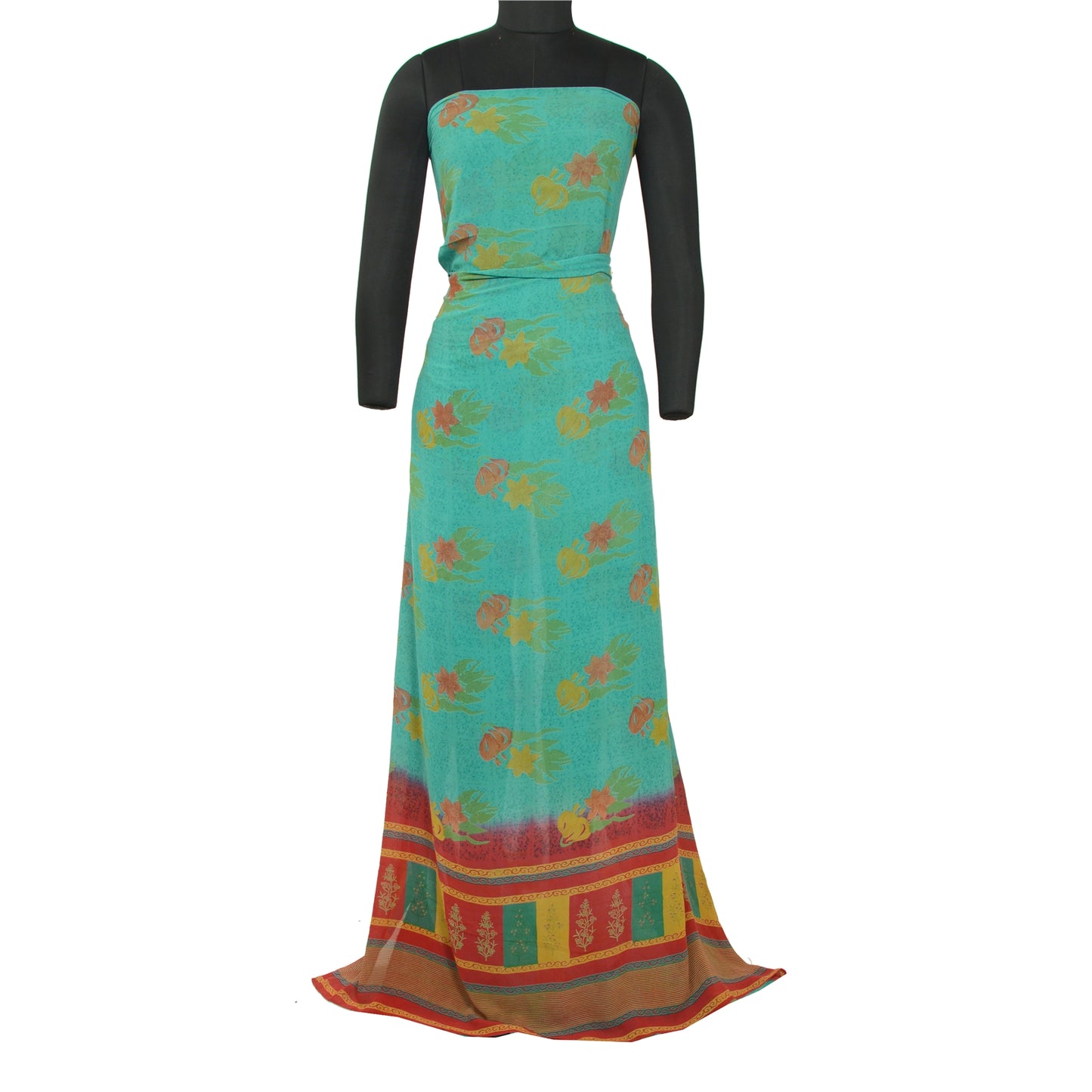 Sanskriti Vintage Sarees Indian Blue Pure Georgette Silk Print Sari Craft Sustainable Fabric