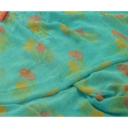 Sanskriti Vintage Sarees Indian Blue Pure Georgette Silk Print Sari Craft Sustainable Fabric