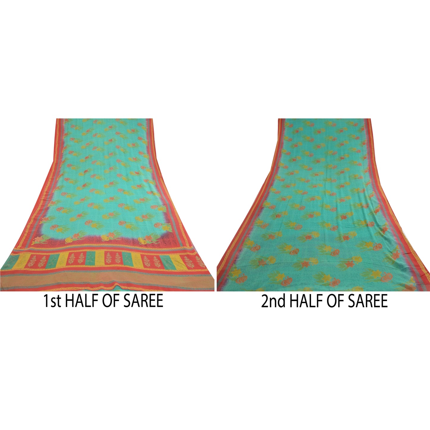 Sanskriti Vintage Sarees Indian Blue Pure Georgette Silk Print Sari Craft Sustainable Fabric