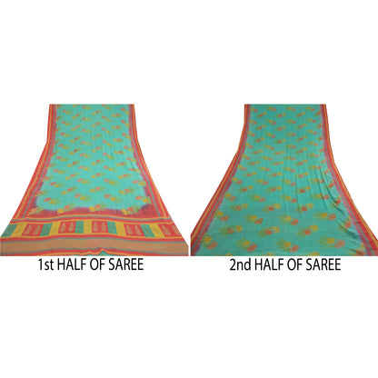 Sanskriti Vintage Sarees Indian Blue Pure Georgette Silk Print Sari Craft Sustainable Fabric