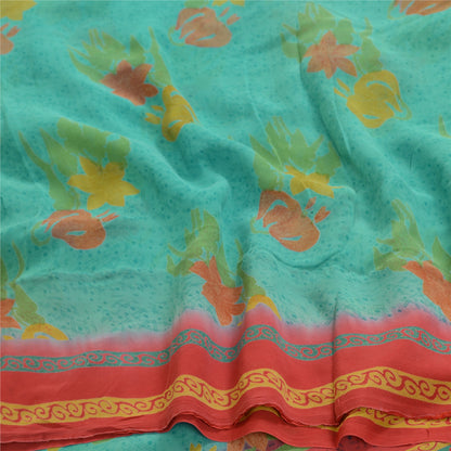 Sanskriti Vintage Sarees Indian Blue Pure Georgette Silk Print Sari Craft Sustainable Fabric