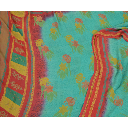 Sanskriti Vintage Sarees Indian Blue Pure Georgette Silk Print Sari Craft Sustainable Fabric