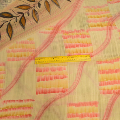 Sanskriti Vintage Sarees Beige 100% Pure Georgette Silk Print Sari Craft Sustainable Fabric