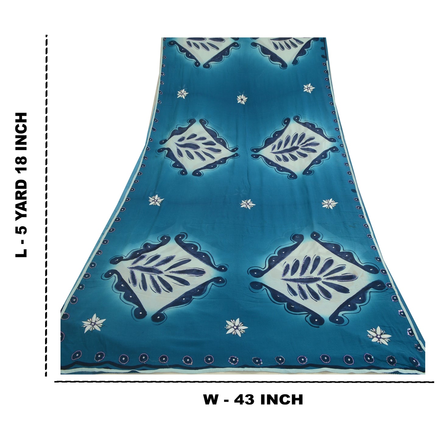 Sanskriti Vintage Sarees Blue Hand Beaded Pure Georgette Silk Sari Craft Sustainable Fabric