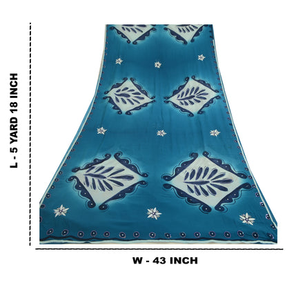 Sanskriti Vintage Sarees Blue Hand Beaded Pure Georgette Silk Sari Craft Sustainable Fabric