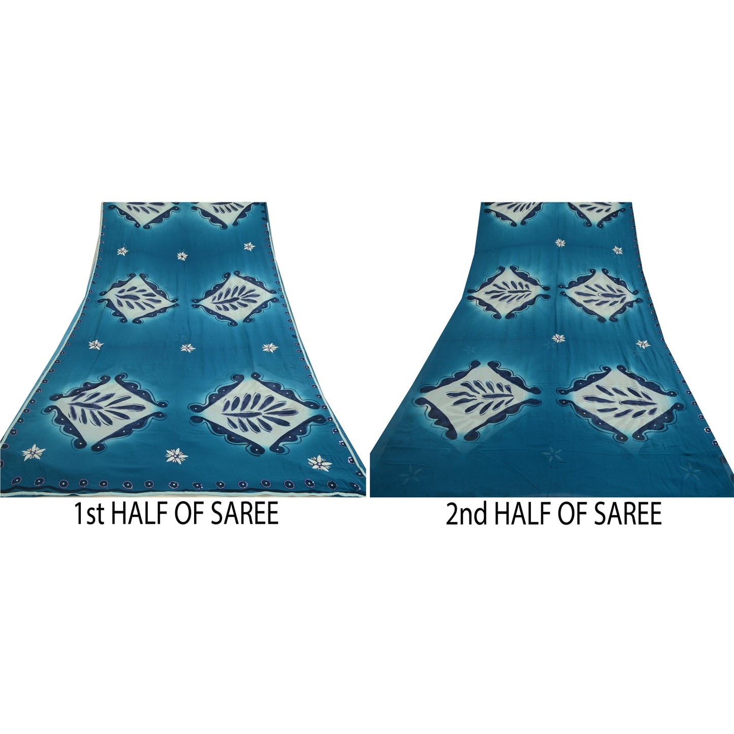 Sanskriti Vintage Sarees Blue Hand Beaded Pure Georgette Silk Sari Craft Sustainable Fabric