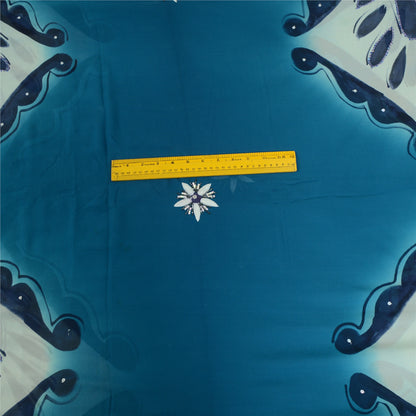 Sanskriti Vintage Sarees Blue Hand Beaded Pure Georgette Silk Sari Craft Sustainable Fabric