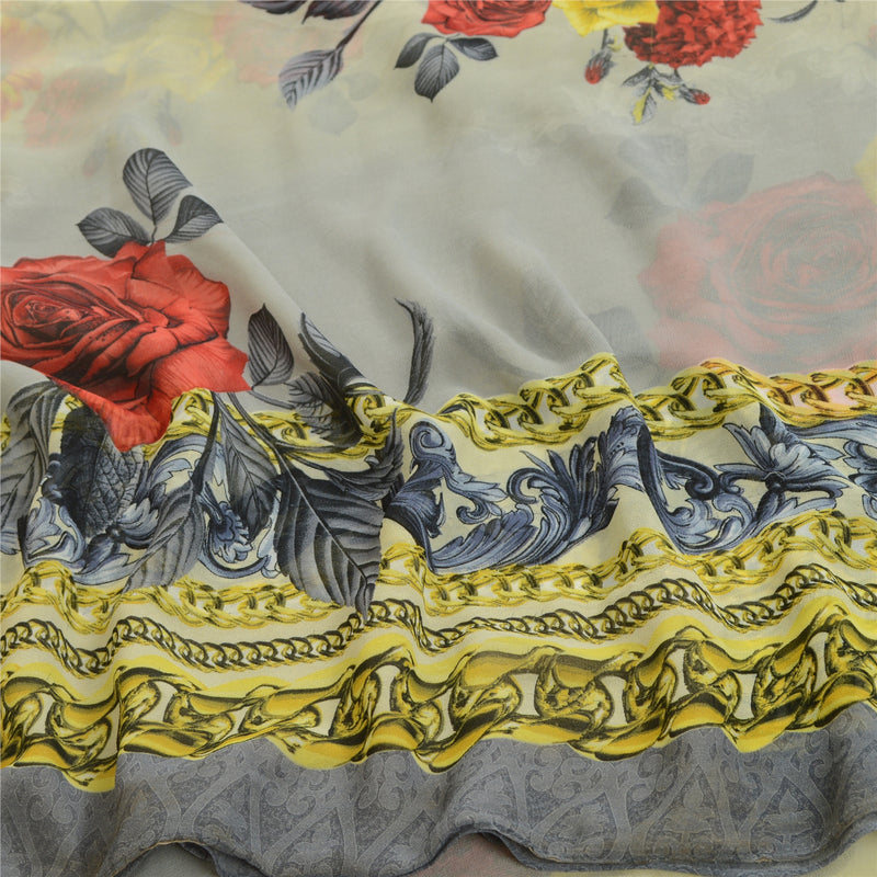 Sanskriti Vintage Sarees Indian Gray Digital Printed Sari Georgette Craft Sustainable Fabric