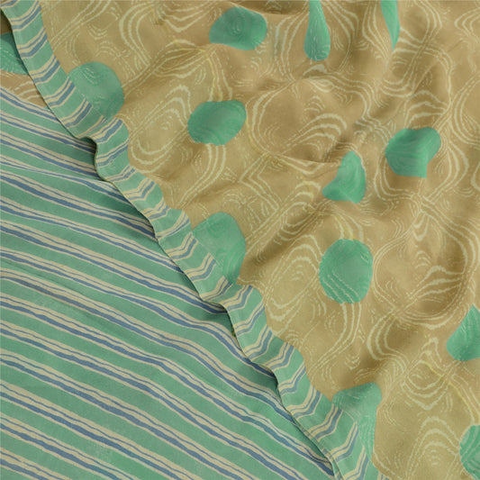 Sanskriti Vintage Sarees Grønne Ren Georgette Silke Trykte Sari 5yd Håndværk Bæredygtigt Stoff