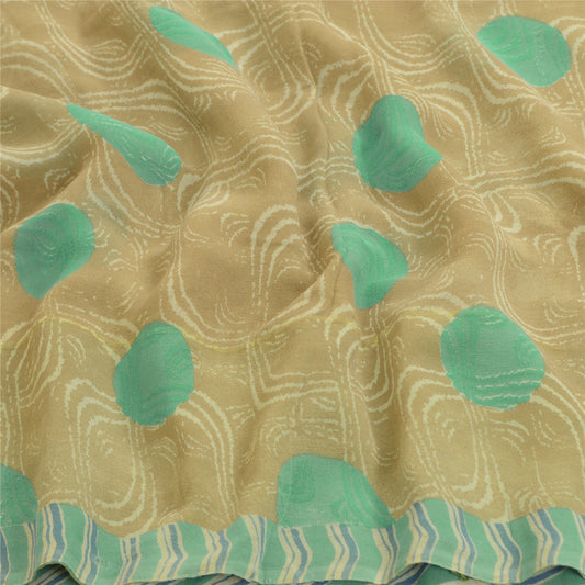 Sanskriti Vintage Sarees Grønne Ren Georgette Silke Trykte Sari 5yd Håndværk Bæredygtigt Stoff