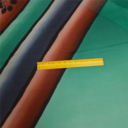 Sanskriti Vintage Sarees Brown/Green Pure Georgette Silk Print Sari Craft Sustainable Fabric