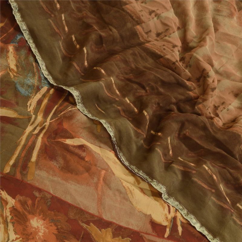 Sanskriti Vintage Sarees Multicolor Pure Georgette Sari Printed 5yd Craft Sustainable Fabric