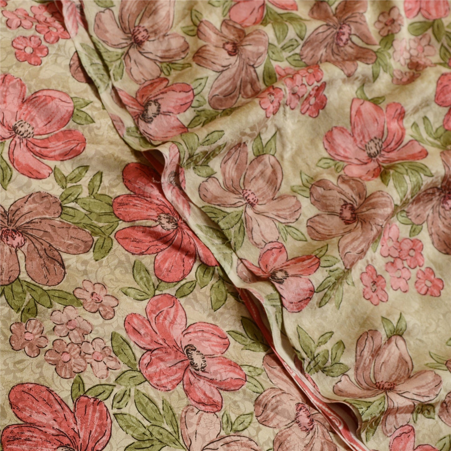 Sanskriti Vintage Sarees Dusty-Red Pure Georgette Silk Sari Printed Craft Sustainable Fabric