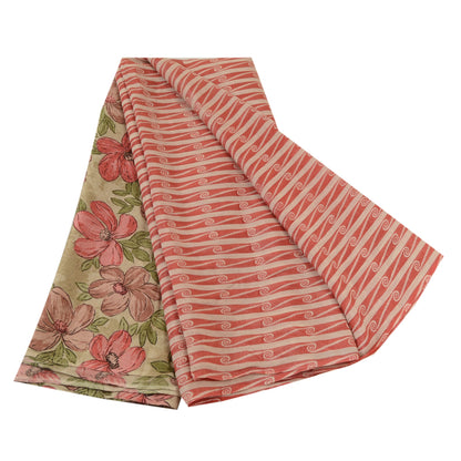 Sanskriti Vintage Sarees Dusty-Red Pure Georgette Silk Sari Printed Craft Sustainable Fabric