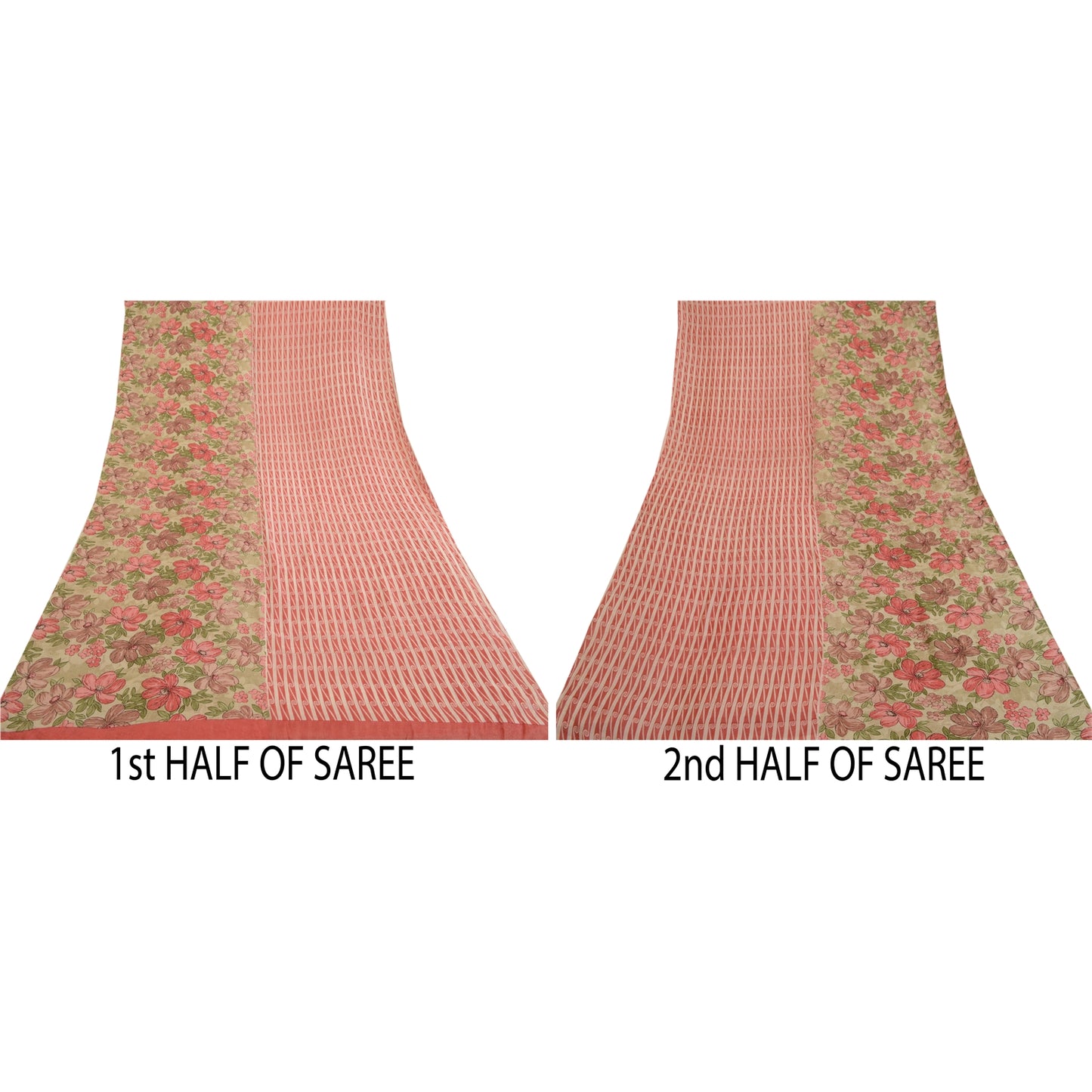 Sanskriti Vintage Sarees Dusty-Red Pure Georgette Silk Sari Printed Craft Sustainable Fabric