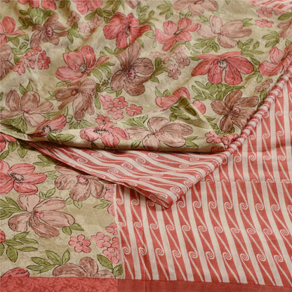 Sanskriti Vintage Sarees Dusty-Red Pure Georgette Silk Sari Printed Craft Sustainable Fabric