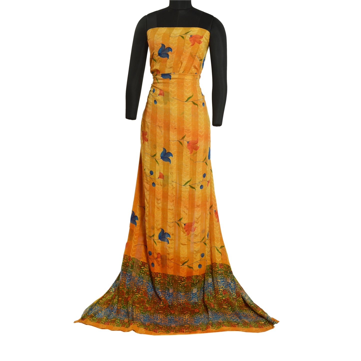 Sanskriti Vintage Sarees Orange Pure Georgette Silk Sari Printed Craft Sustainable Fabric