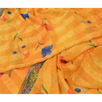 Sanskriti Vintage Sarees Orange Pure Georgette Silk Sari Printed Craft Sustainable Fabric
