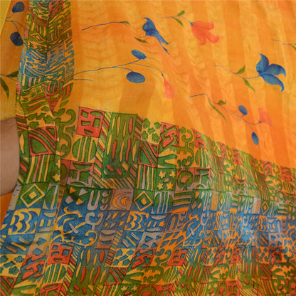 Sanskriti Vintage Sarees Orange Pure Georgette Silk Sari Printed Craft Sustainable Fabric
