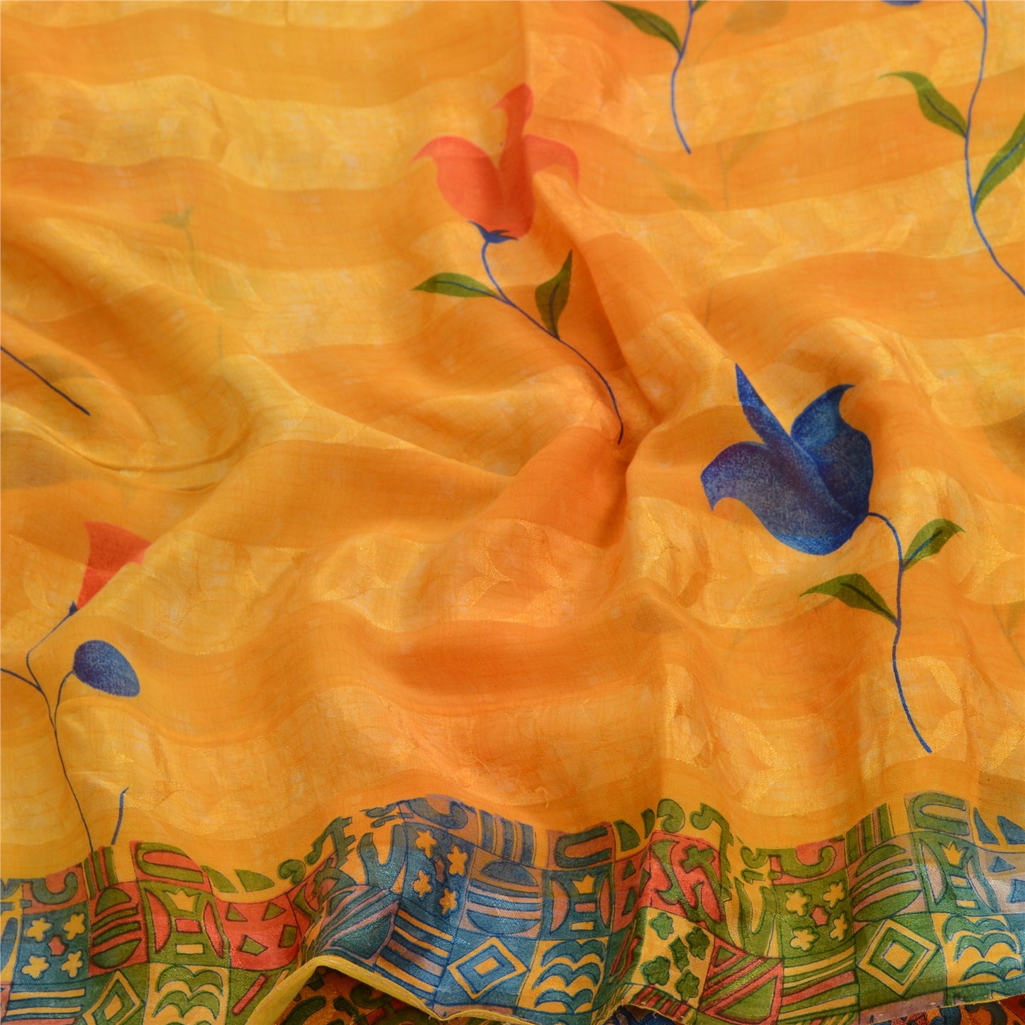 Sanskriti Vintage Sarees Orange Pure Georgette Silk Sari Printed Craft Sustainable Fabric