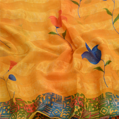 Sanskriti Vintage Sarees Orange Pure Georgette Silk Sari Printed Craft Sustainable Fabric