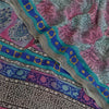 Sanskriti Vintage Sarees Pink/Blå Ren Georgette Silke Sari Trykt Håndværk Bæredygtigt Stoff