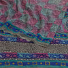 Sanskriti Vintage Sarees Pink/Blå Ren Georgette Silke Sari Trykt Håndværk Bæredygtigt Stoff