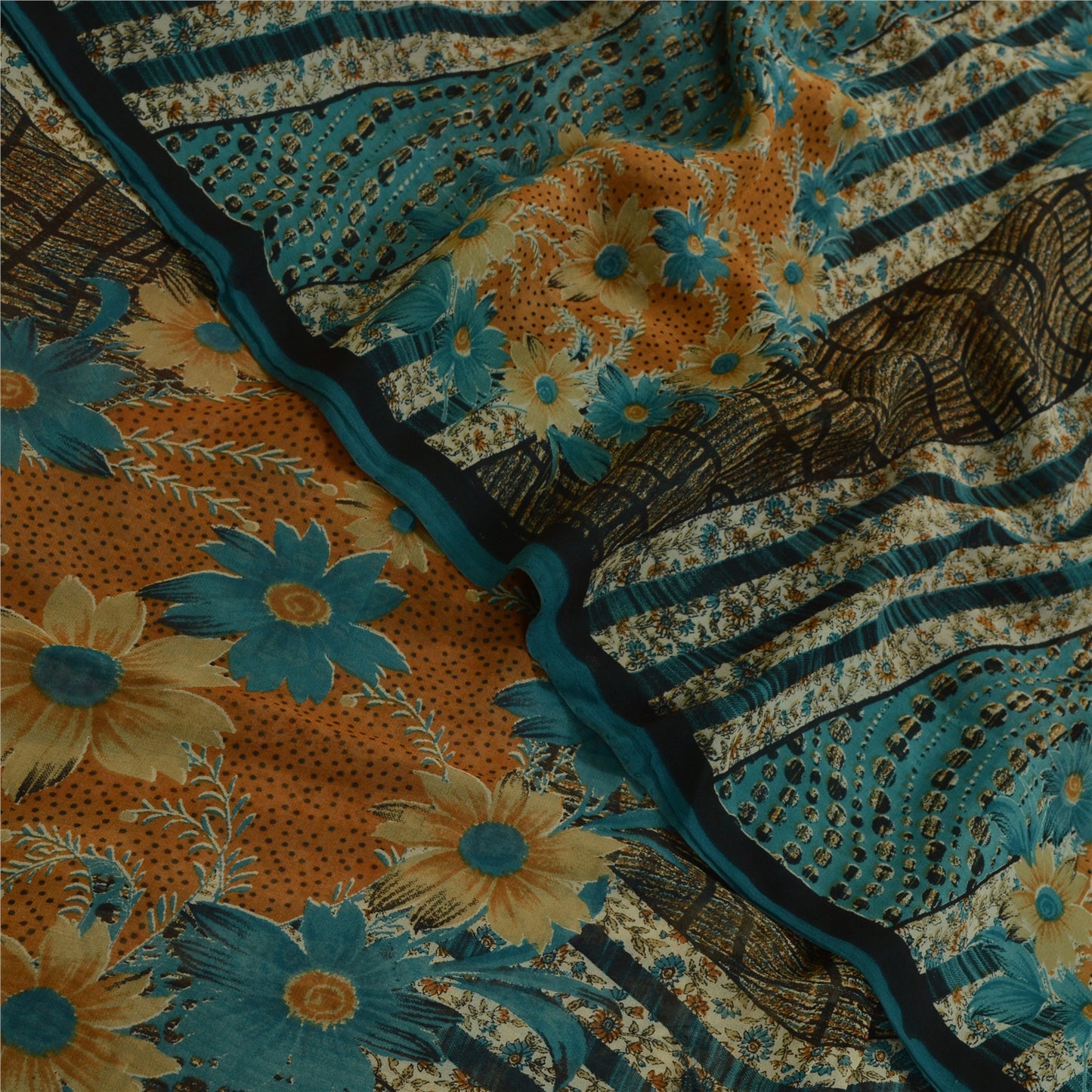 Sanskriti Vintage Sarees Blå Ren Georgette Silke Trykt Sari 5yd Håndværk Bæredygtigt Stoff