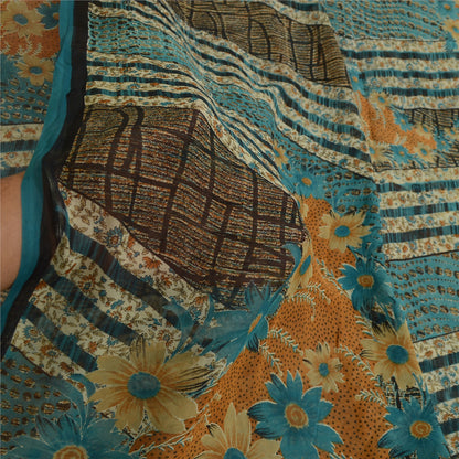 Sanskriti Vintage Sarees Blå Ren Georgette Silke Trykt Sari 5yd Håndværk Bæredygtigt Stoff