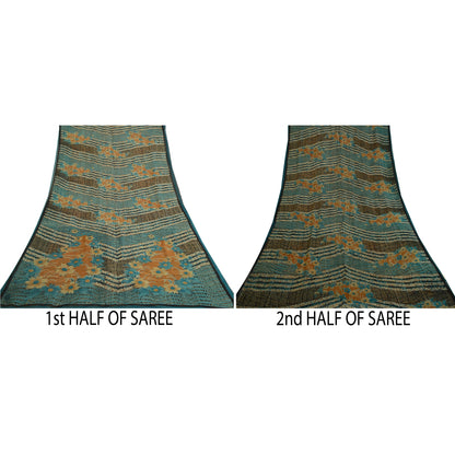Sanskriti Vintage Sarees Blå Ren Georgette Silke Trykt Sari 5yd Håndværk Bæredygtigt Stoff