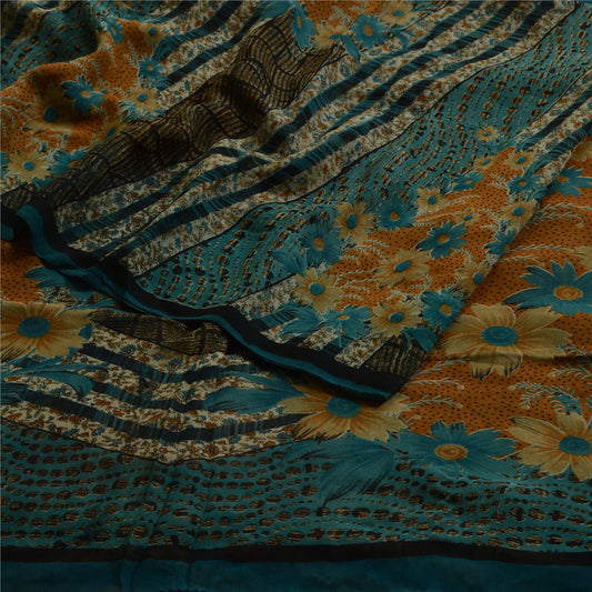 Sanskriti Vintage Sarees Blå Ren Georgette Silke Trykt Sari 5yd Håndværk Bæredygtigt Stoff